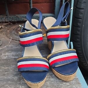 Tommy Hilfiger Navy and Gold Wedges